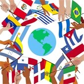 Hispanic heritage flags with a globe