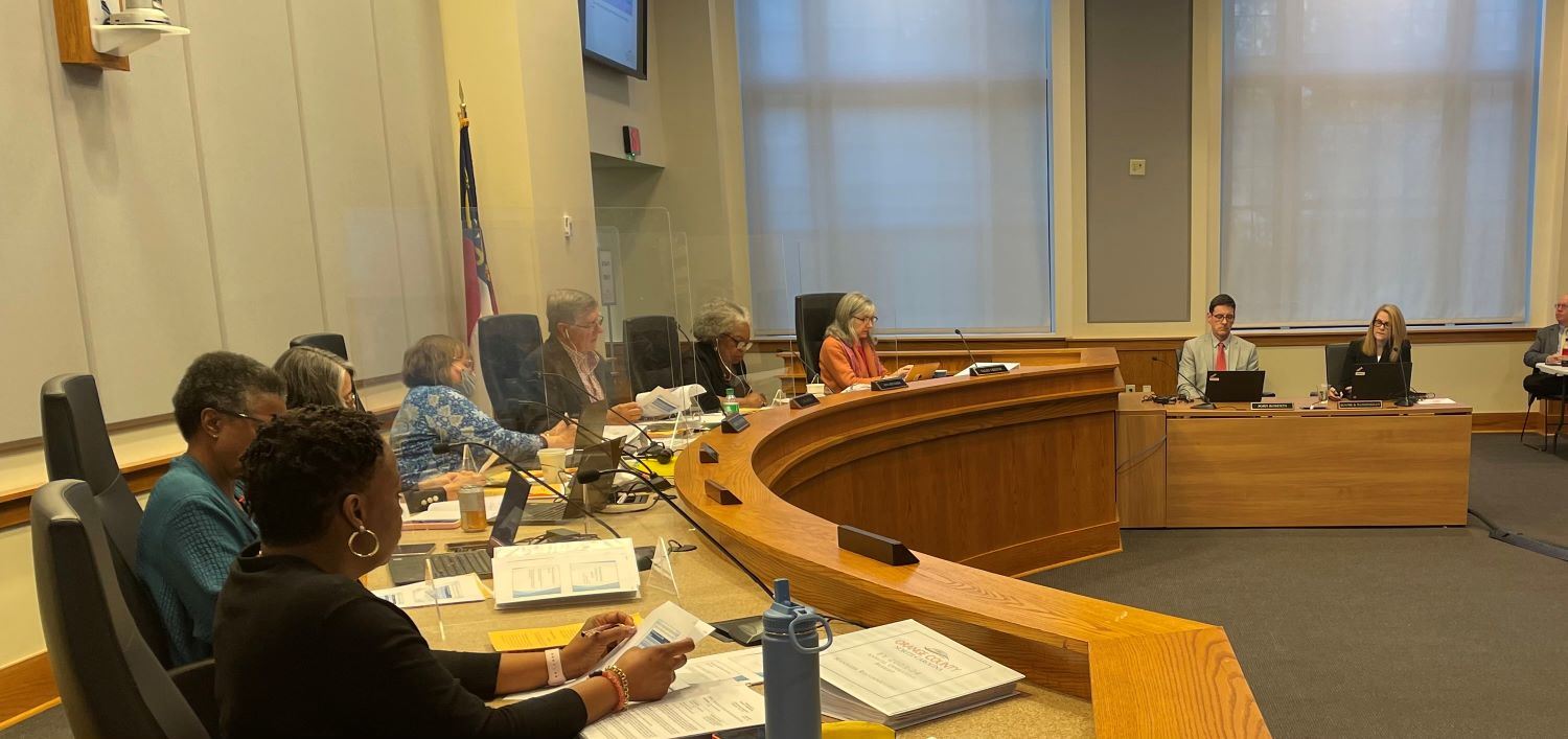 Photo of County Manager Bonnie Hammersley and Board of Commissioners