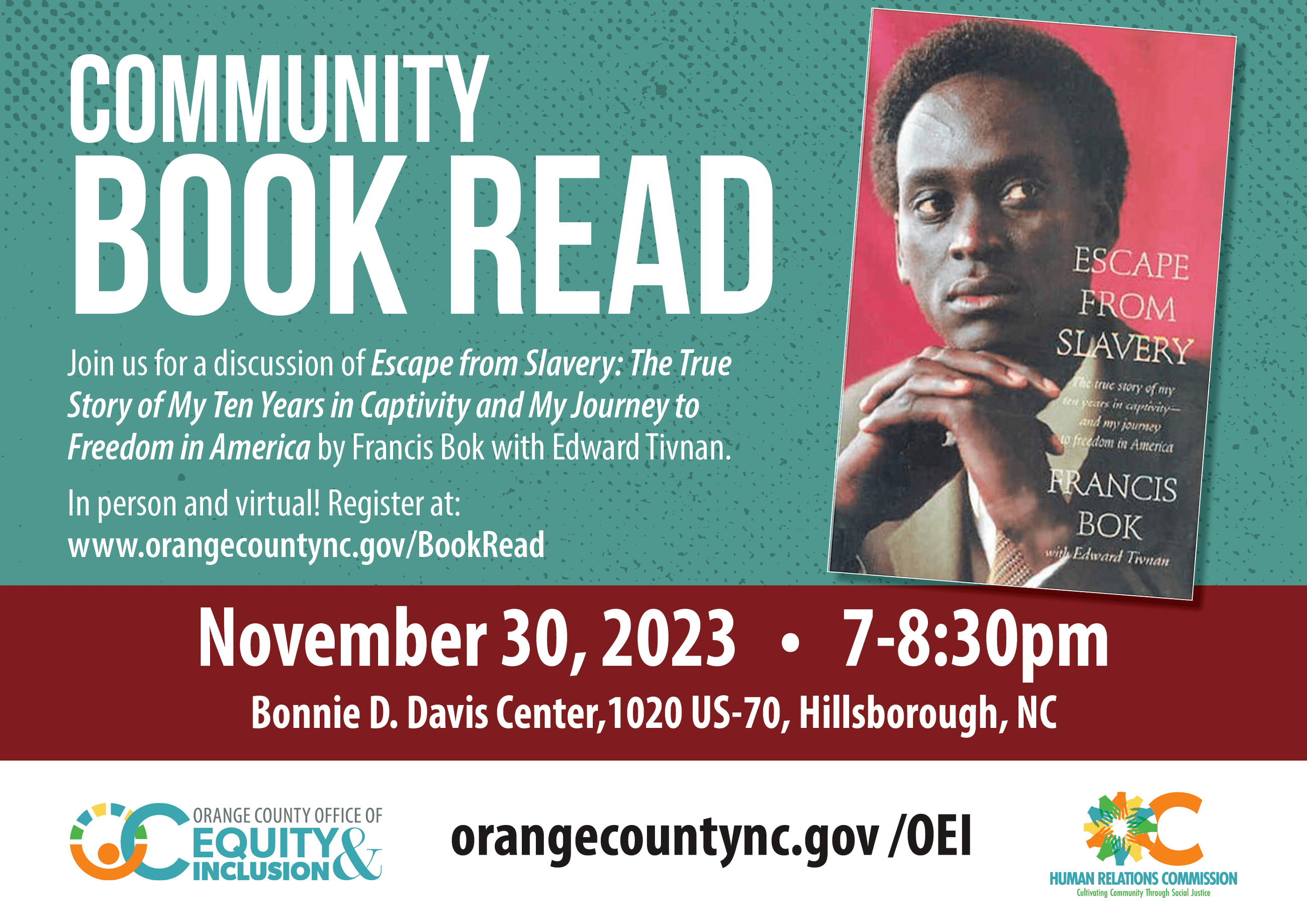 Community Book Read: “Escape from Slavery” by Francis Bok — Nov 30, 2023