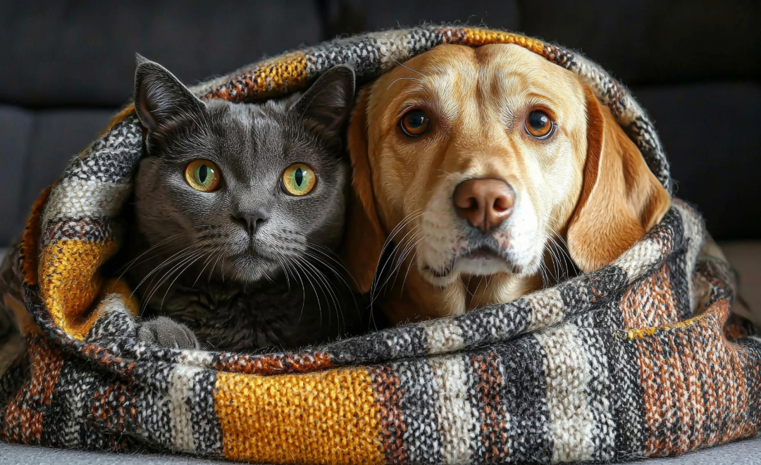 pets in blanket