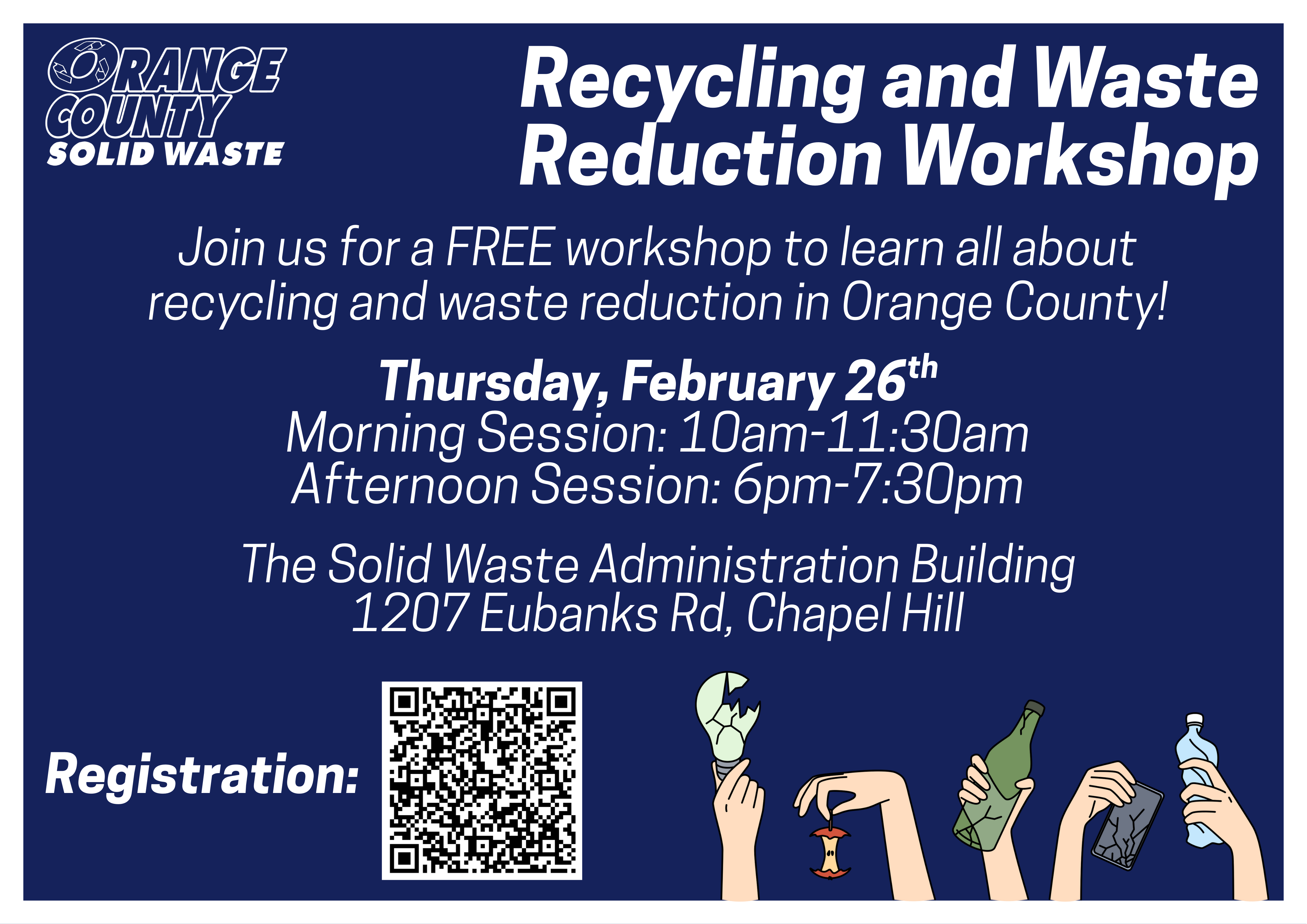 Register to attend the Feb 26 workshop at orangecountync.gov/ReduceReuseFeb26