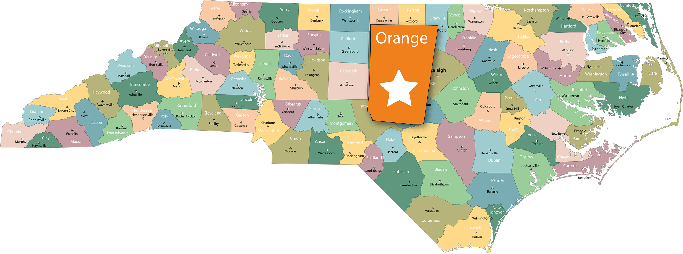 North Carolina map with counties
