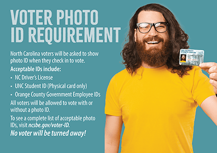Man holding photo ID. NC voters must show photo ID or acceptable ID to vote, no voter will be turned away.