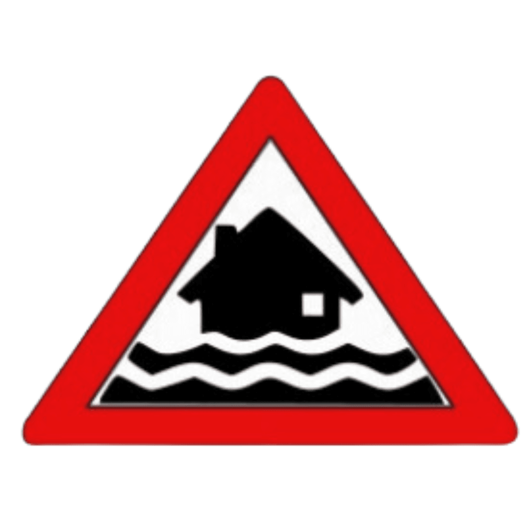 Red Triangle with Flooded House in Center