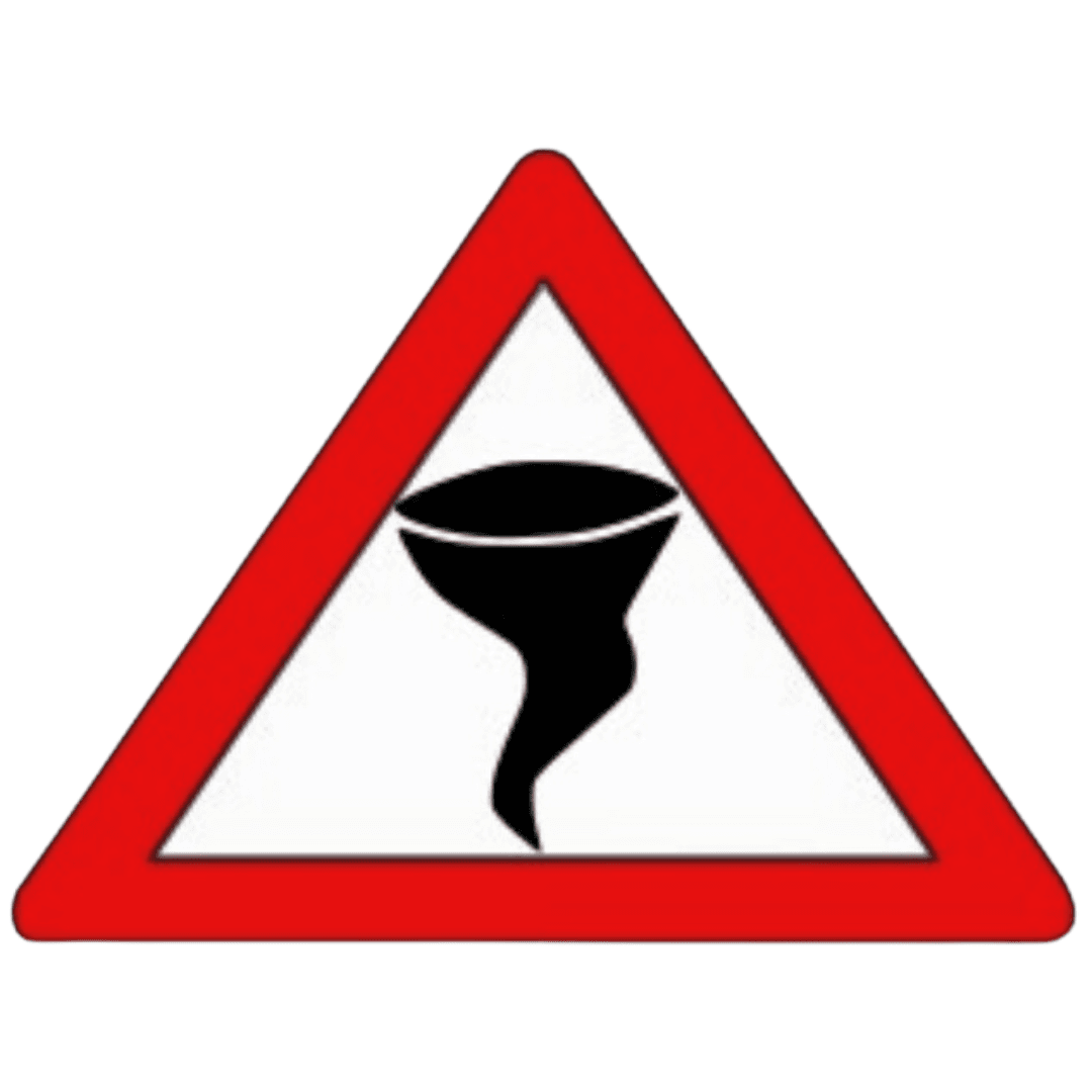 Red Triangle with Tornado in Center