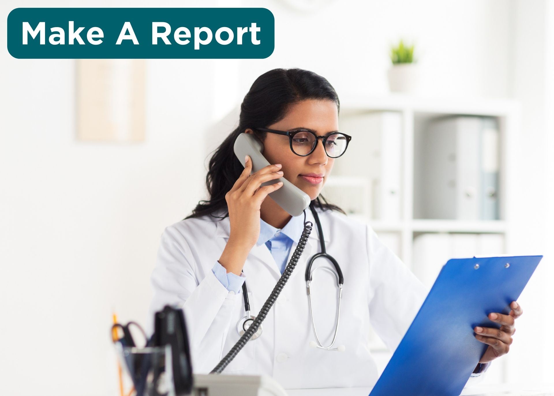 Provider on the phone while reviewing a medical chart